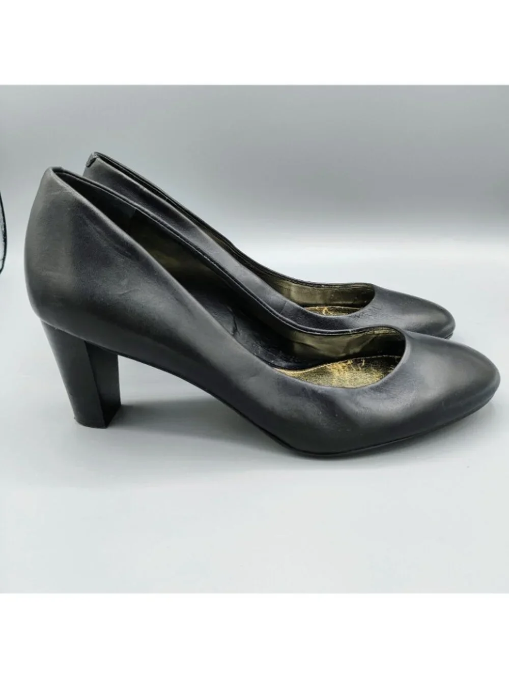 Lauren Ralph Lauren Womens Black Leather Block Heel Pumps (Size 8B)